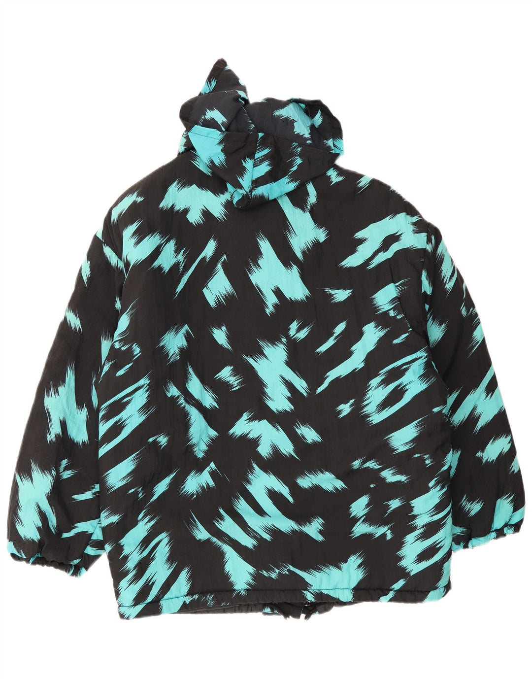 Vintage Damen Kapuzenjacke gepolstert UK 16 Large Black Tie Dye