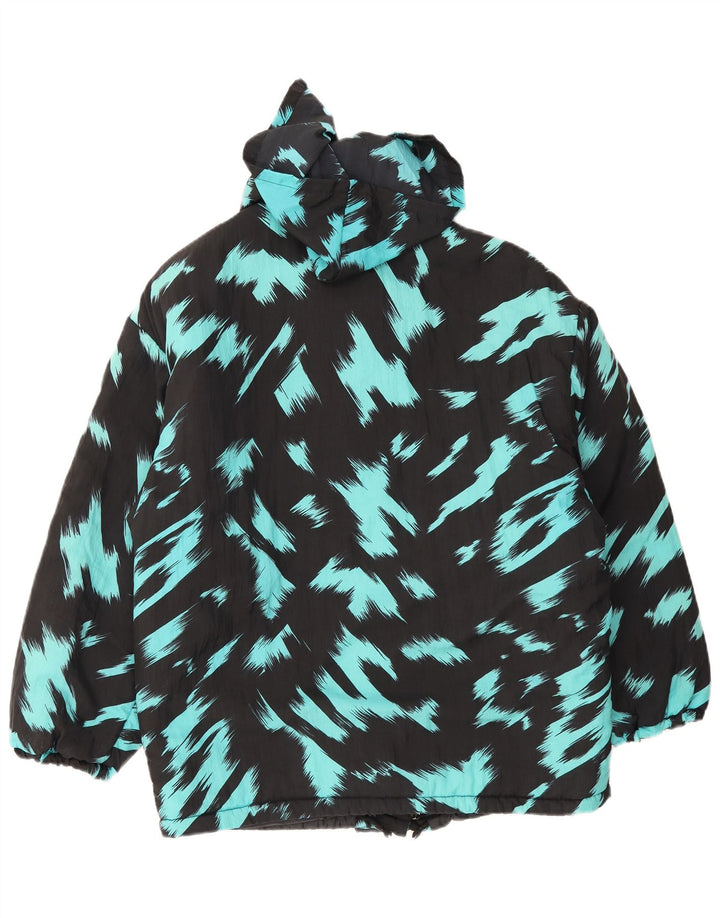 Vintage Damen Kapuzenjacke gepolstert UK 16 Large Black Tie Dye