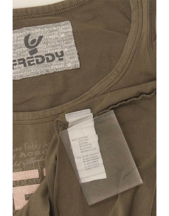 Freddy Womens Graphic Vest Top IT 46/48 Large Khaki Baumwolle