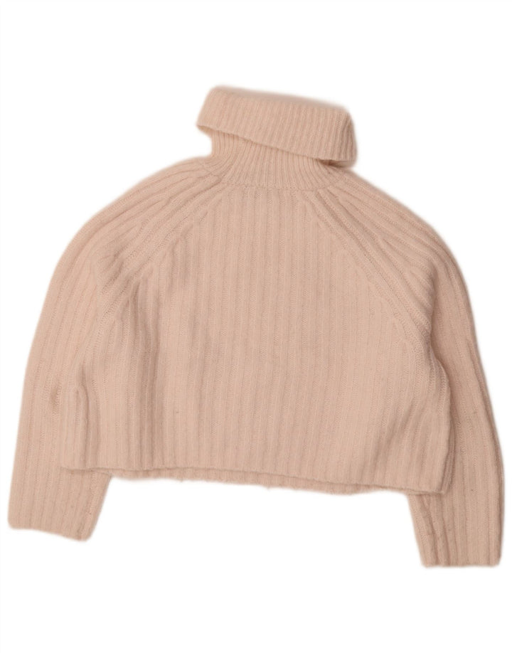 Zara Damen Crop Oversized Rollkragenpullover Pullover UK 6 XS Rosa Polyester