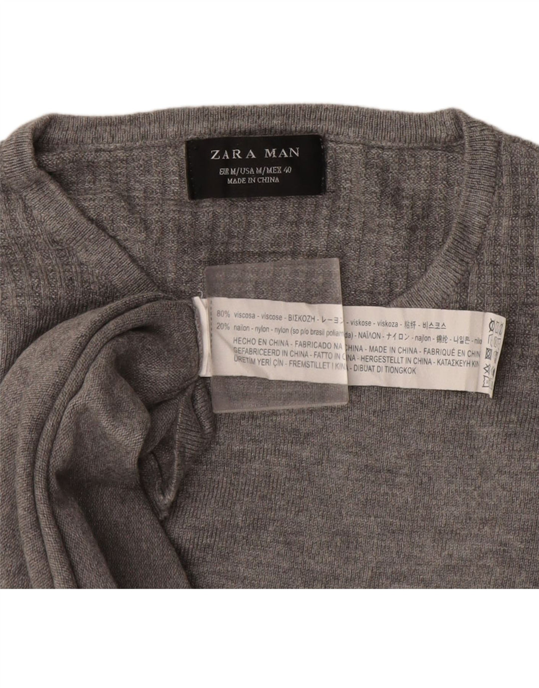 Zara Herren-Pullover mit Rundhalsausschnitt, mittelgrau gefleckte Viskose