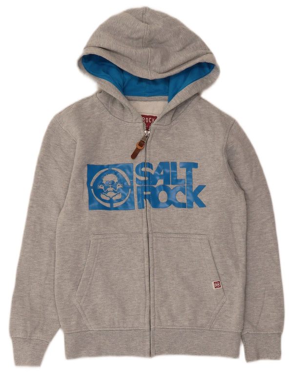 Saltrock Jungen-Kapuzenpullover mit grafischem Reißverschluss, 7–8 Jahre, graue Baumwolle