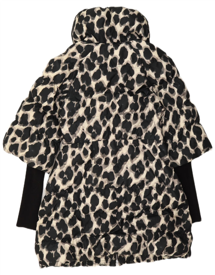 Karen Millen Damen Wattierter Mantel UK 12 Mittelschwarzes Polyester mit Tiermuster