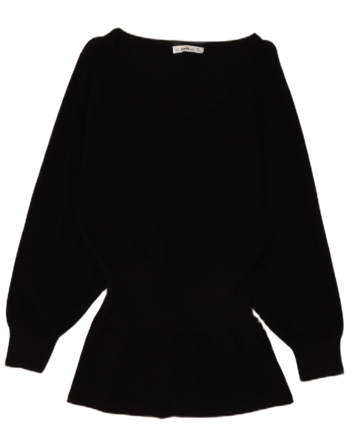 Zara Damen Top Langarm UK 14 Große schwarze Viskose