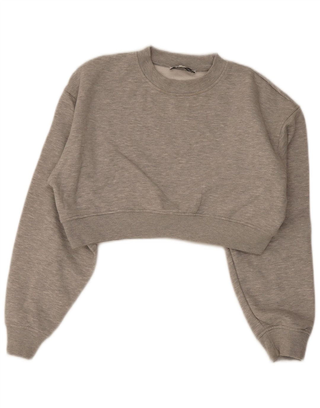 Zara Damen Crop Sweatshirt Pullover UK 14 Mittelgraues Polyester