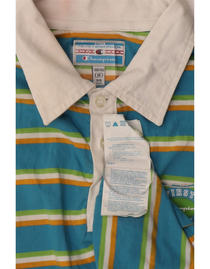 CHAMPION Jungen-Poloshirt mit Grafik, 9–10 Jahre, mittelblau, gestreift, Baumwolle