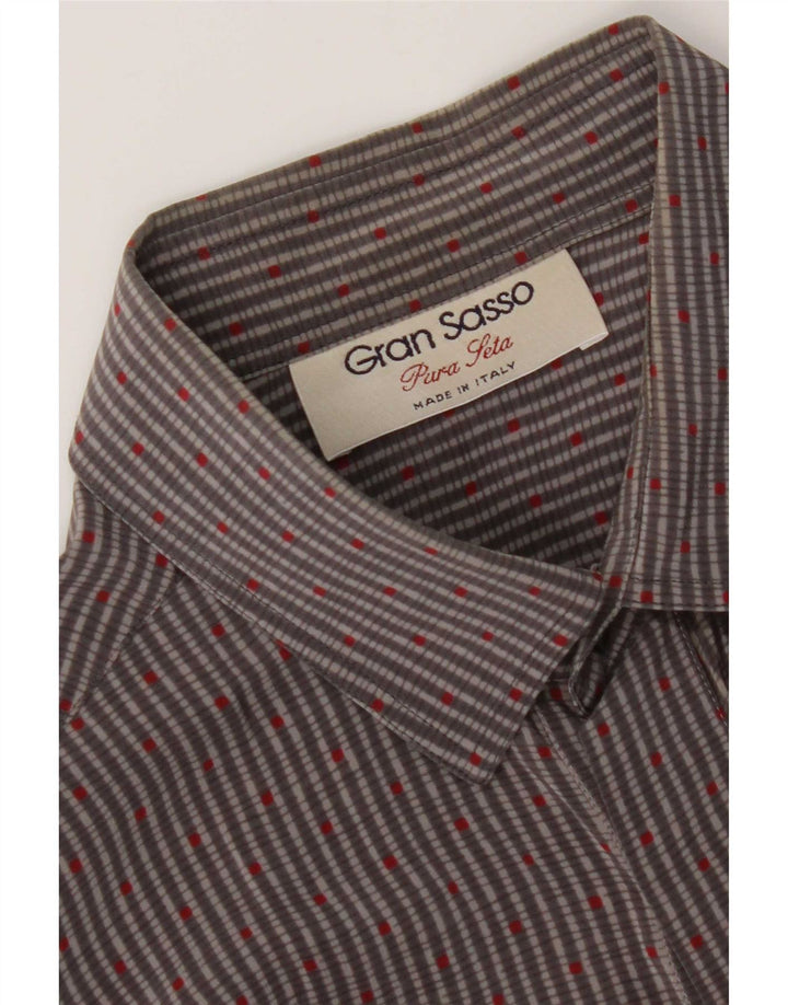 Gran Sasso Herren-Kurzarmhemd XL, grau gestreift, Seide