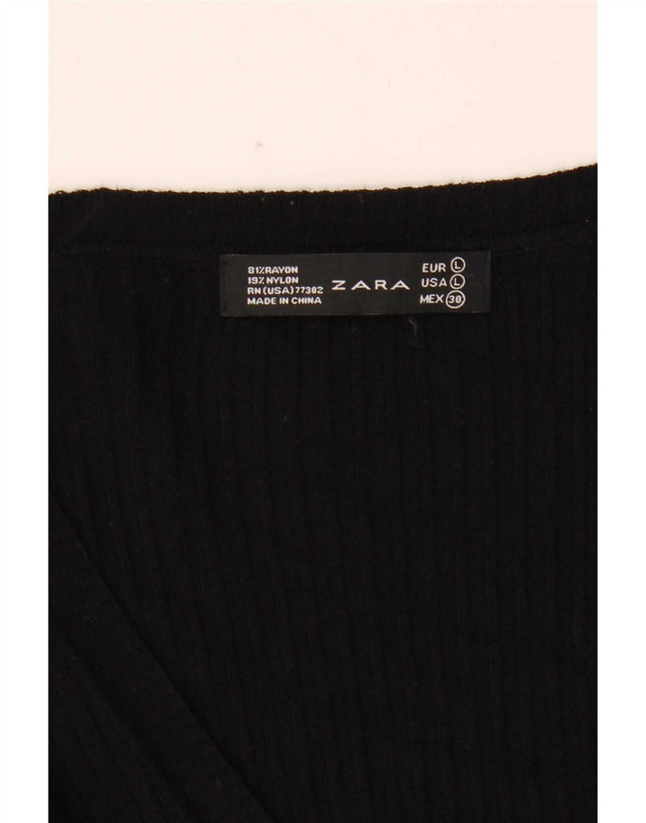 Zara Damen Top Langarm UK 14 Large Schwarz Rayon