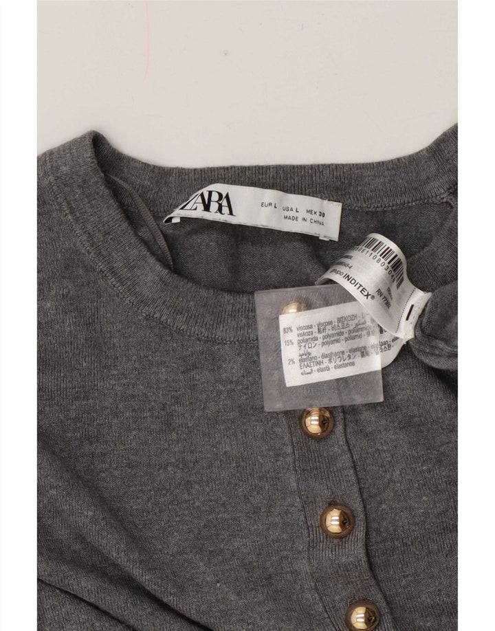 Zara Damen-Cardigan-Pullover UK 14 Large Graue Viskose-Klassiker