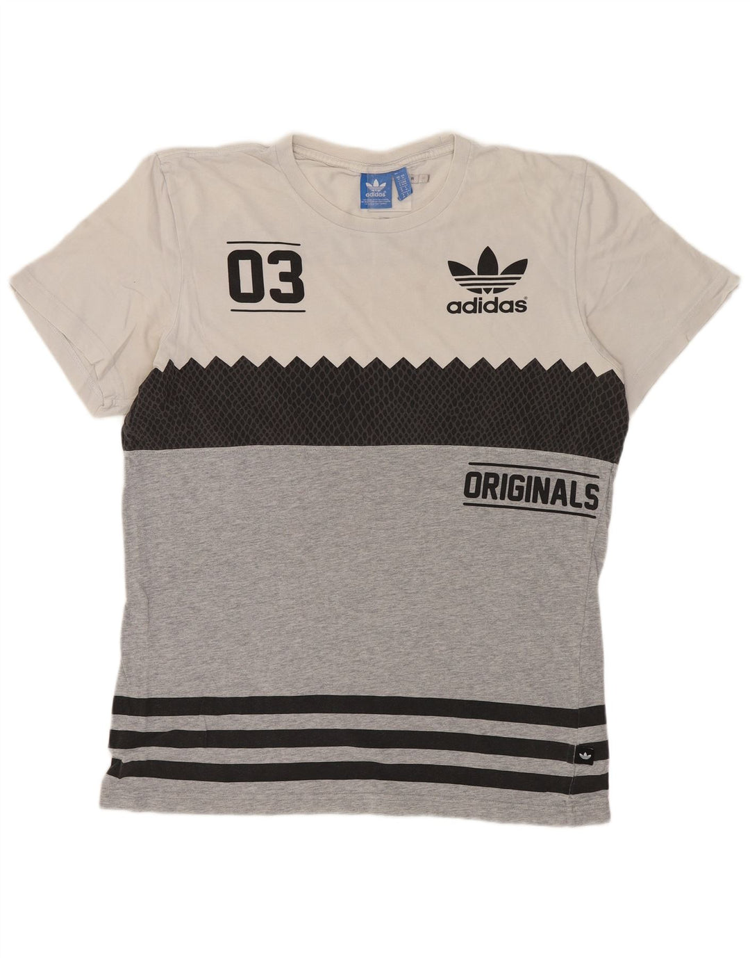 ADIDAS Herren Originals Grafik-T-Shirt-Oberteil aus mittelgrauer Colourblock-Baumwolle