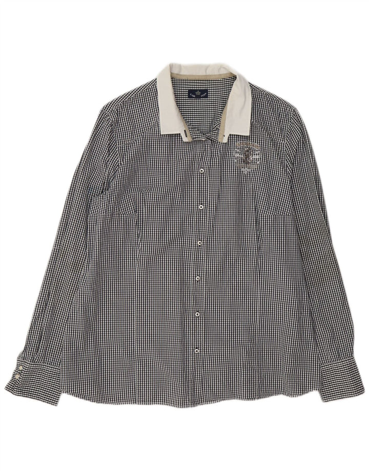 Vintage Damen Shirt EU 42 XL Schwarz Gingham Baumwolle