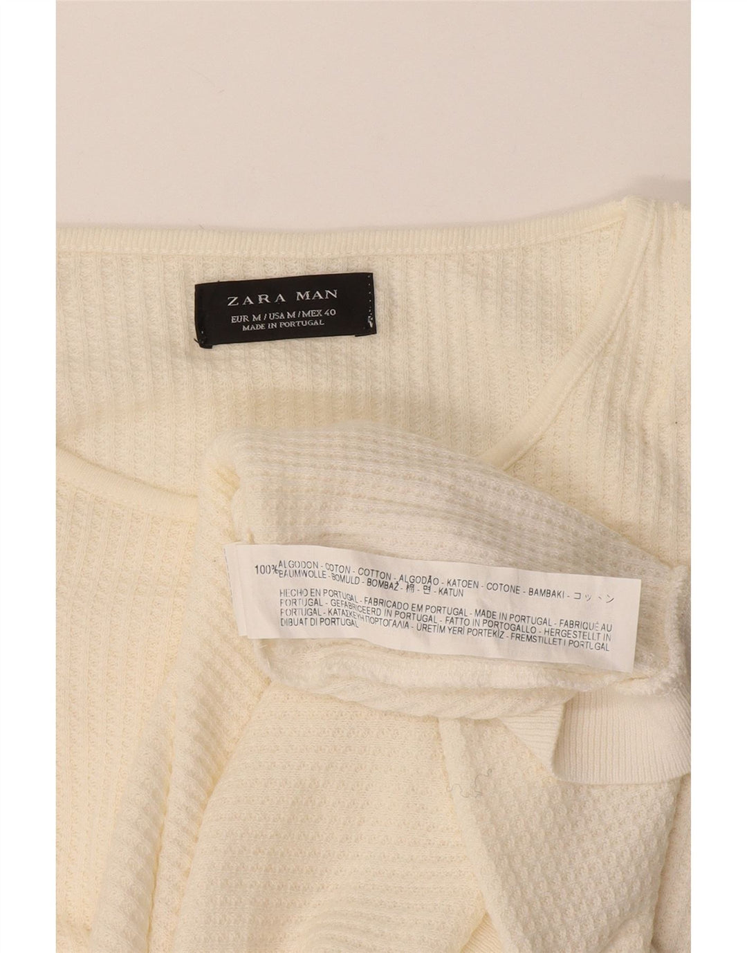 Zara Herren-Pullover mit Rundhalsausschnitt, mittlere, cremefarbene Baumwolle