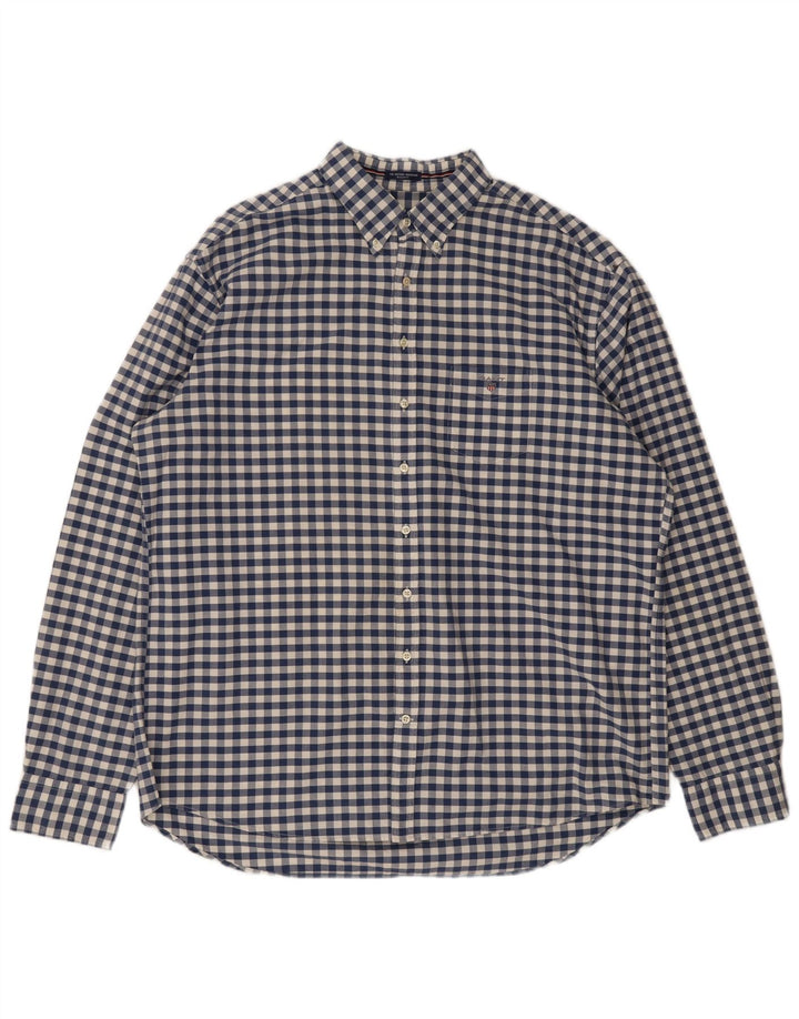 Gant Herren-Hemd mit normaler Passform, 3XL, blaues Gingham-Baumwolle