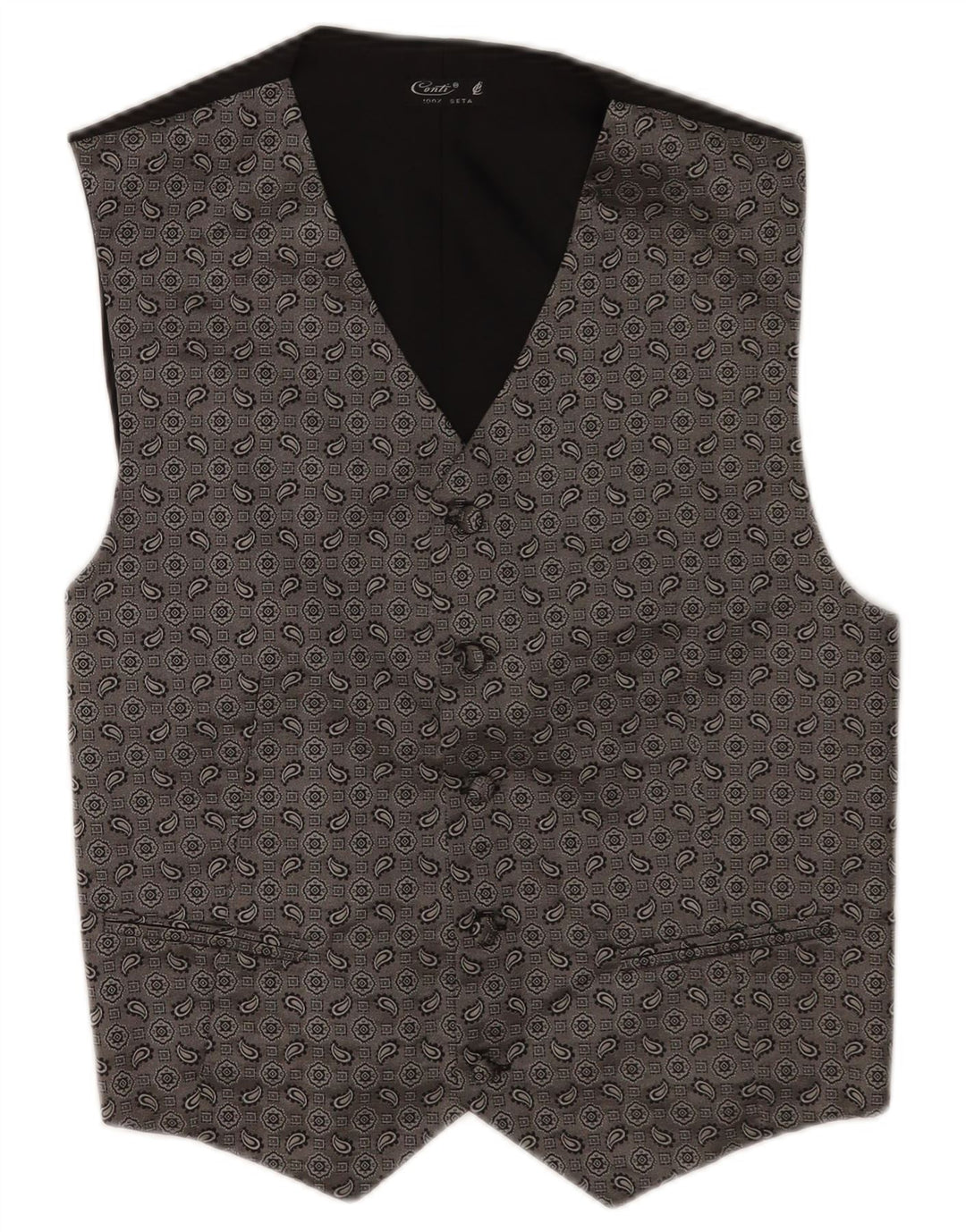 Vintage Herrenweste, kleine graue Paisley-Seide