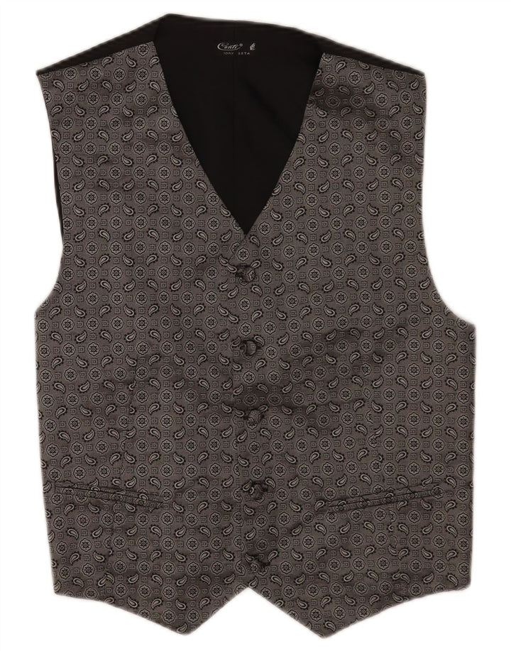 Vintage Herrenweste, kleine graue Paisley-Seide