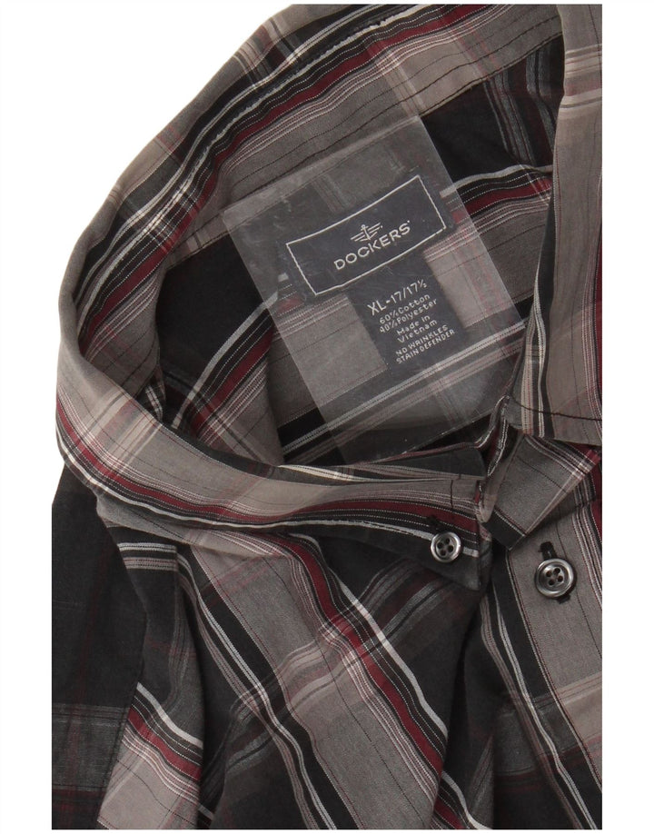 DOCKERS Herrenhemd Größe 17 1/2 XL Schwarz karierte Baumwolle