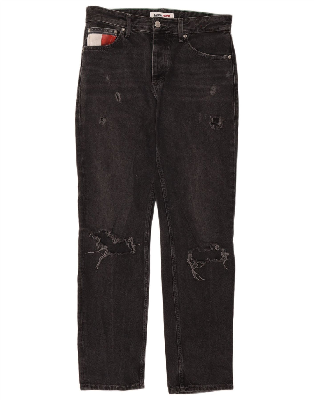Tommy Hilfiger Herren Distressed Straight Jeans W29 L32 Schwarze Baumwolle