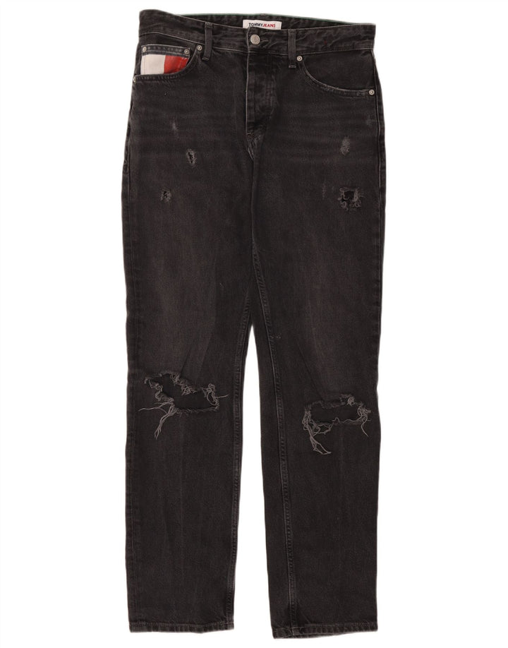 Tommy Hilfiger Herren Distressed Straight Jeans W29 L32 Schwarze Baumwolle