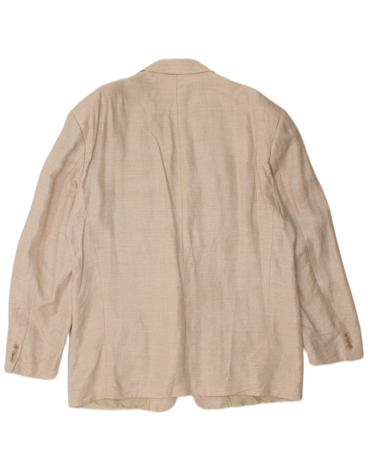 HUGO BOSS Herren 2-Knopf-Blazerjacke EU 56 3XL Beige kariertes Leinen
