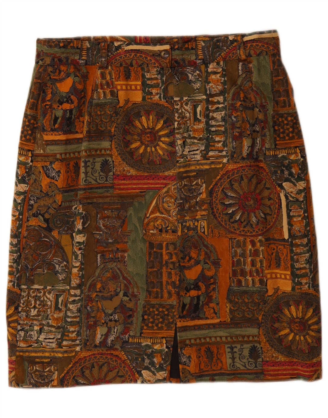 VINTAGE Damen Bleistiftrock W28 Mittelbraune geometrische Baumwolle