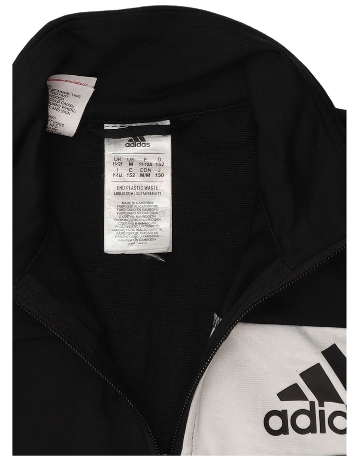 Adidas Jungen-Trainingsanzug-Top-Jacke, 11–12 Jahre, schwarzes Colourblock-Polyester