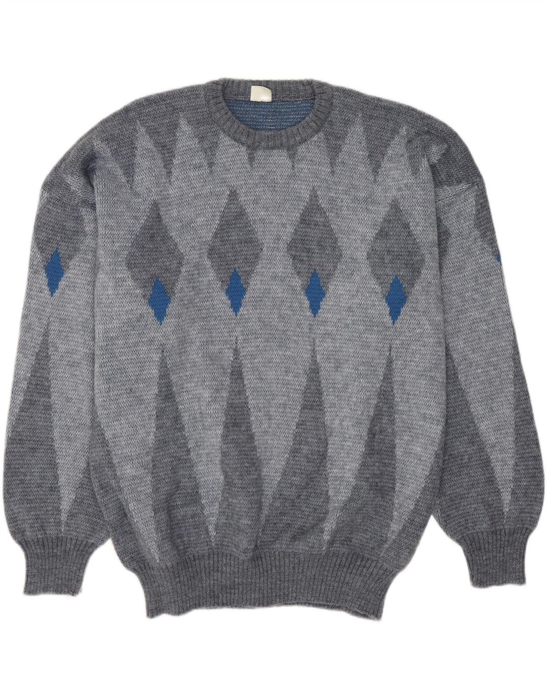 VOGUE Herren-Pullover mit Rundhalsausschnitt, groß, graue Argyle-/Diamantwolle