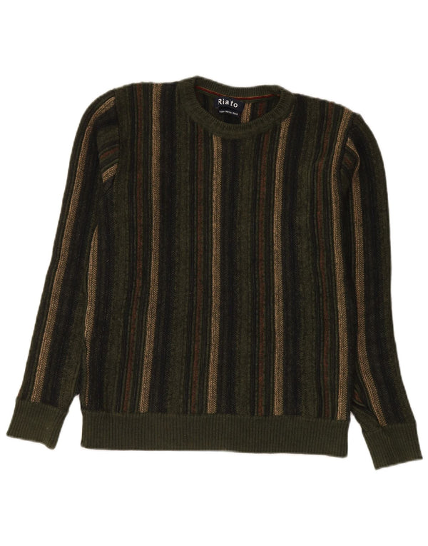 Vintage Herren Pullover mit Rundhalsausschnitt, klein, grün gestreift, Merinowolle