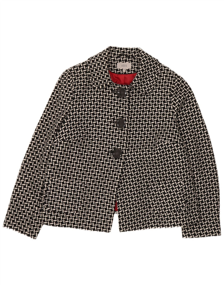 Marks & Spencer Damen-Blazerjacke mit 3 Knöpfen, Gr. 16, groß, schwarz, geometrisch