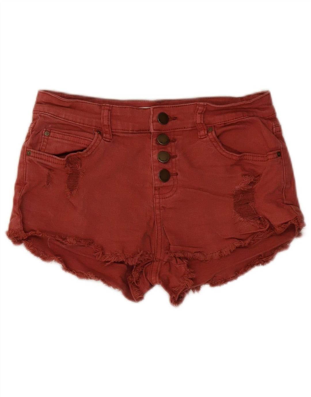 Billabong Damen Distressed Denim Shorts W26 Small Rote Baumwolle