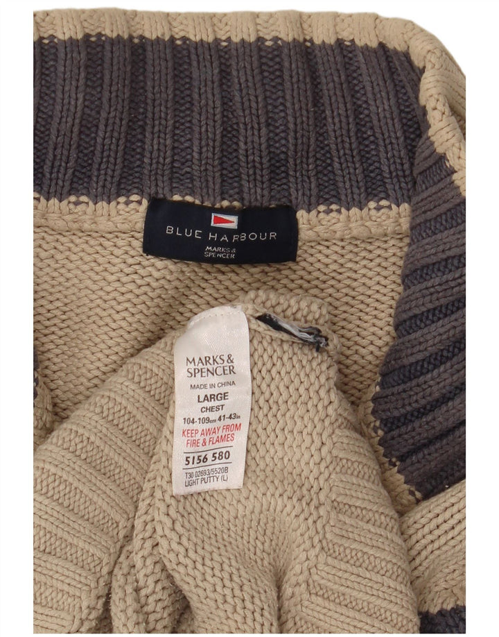 MARKS & SPENCER Herren Blauer Harbor-Pullover mit Reißverschluss am Hals, Größe L, Beige