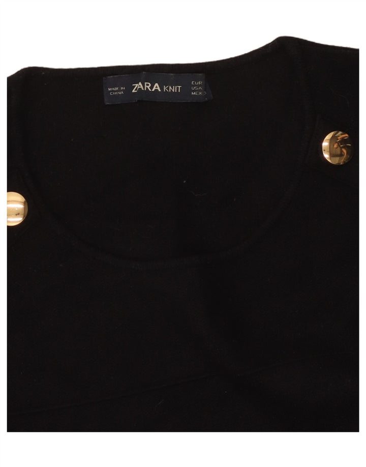 ZARA Womens Crop Crew Neck Jumper Sweater UK 10 Small Black