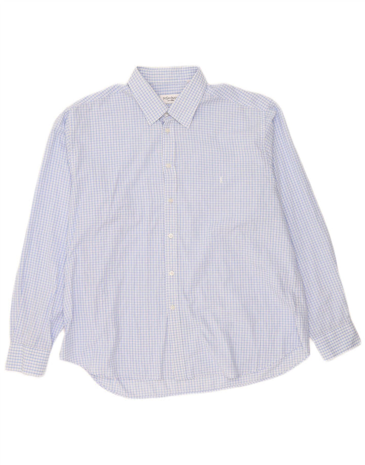 Yves Saint Laurent Herrenhemd 2XL blau kariert Baumwolle