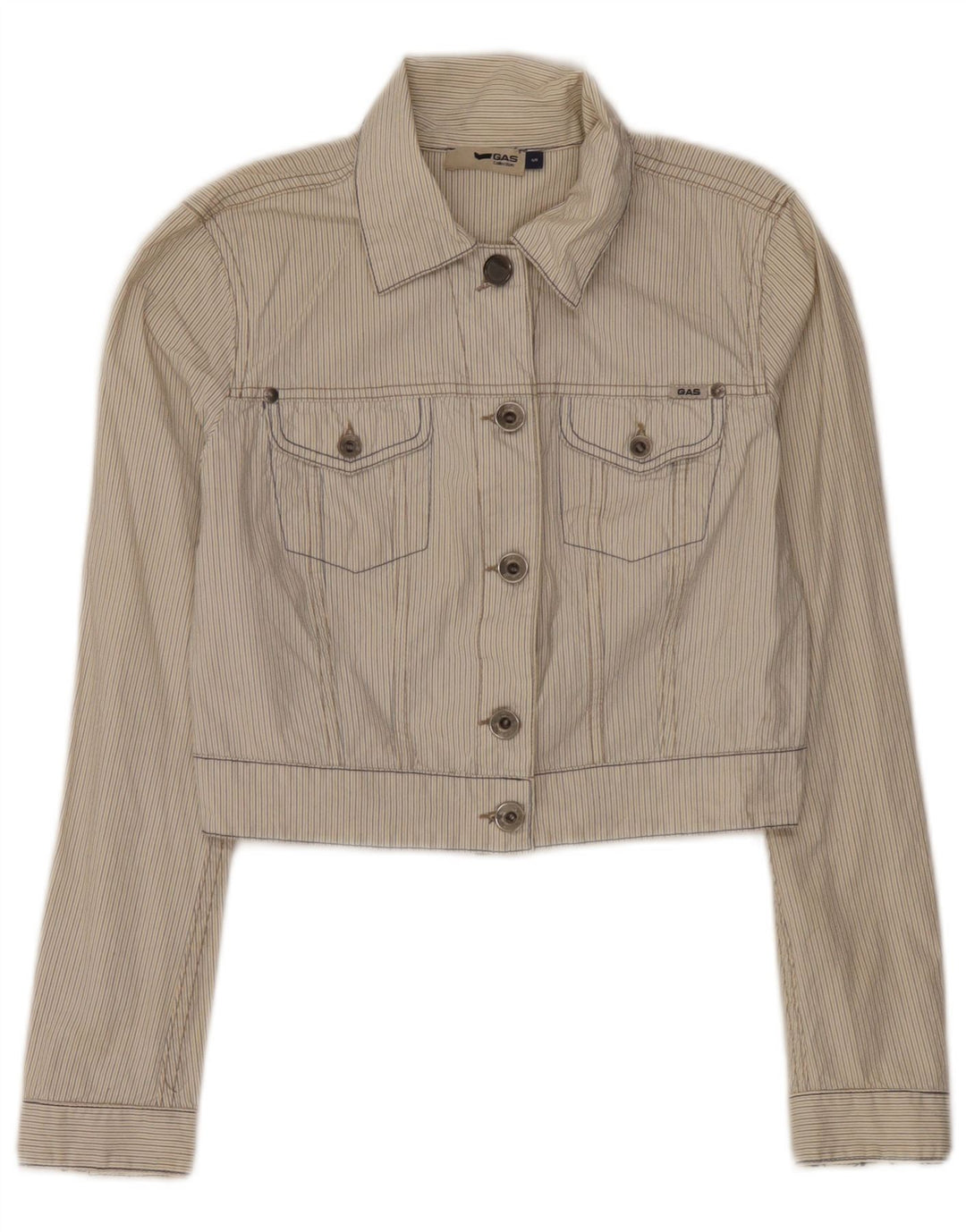 Gas Damen Crop Bomberjacke UK 10 Small Beige gestreift Baumwolle