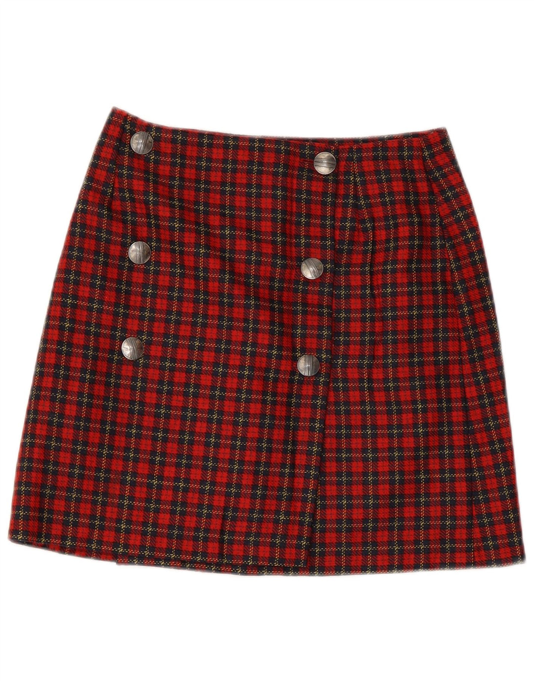 Vintage Damen Mini Wickelrock IT 42 Medium W28 Rot karierte Schurwolle