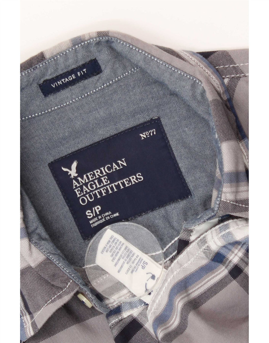 American Eagle Outfitters Herren-Hemd in Vintage-Passform, klein, grau kariert, Baumwolle