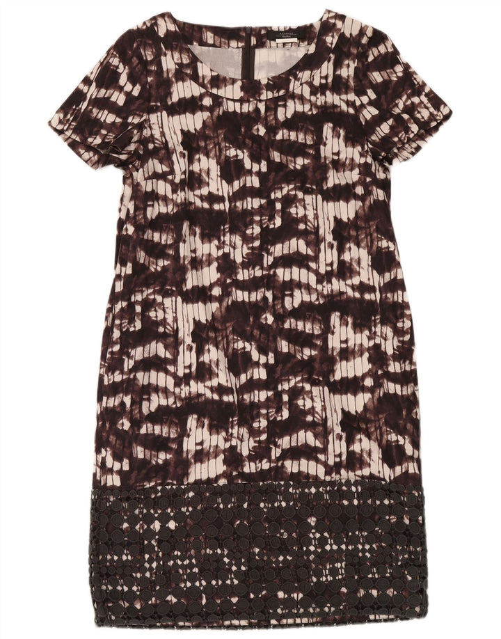Max Mara Damen-Etuikleid mit abstraktem Muster, Gr. 12, mittleres Burgunderrot
