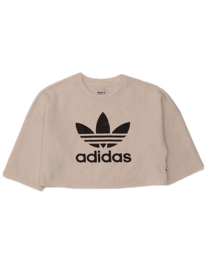 Adidas Damen Crop Oversized Graphic T-Shirt Top UK 10 Small Weiß