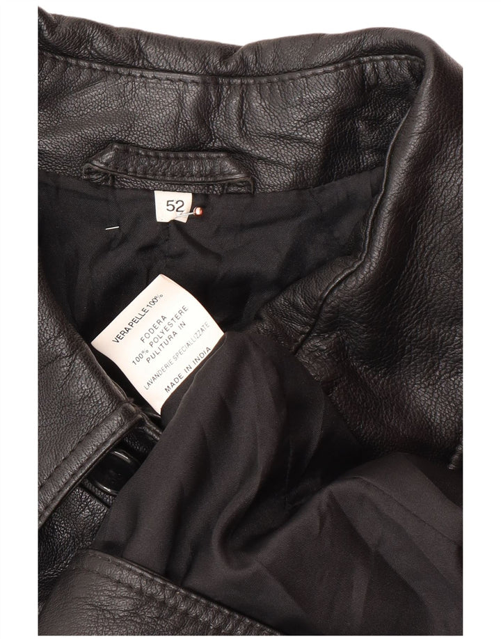 VINTAGE Herren Ledermantel IT 52 XL Schwarzes Leder