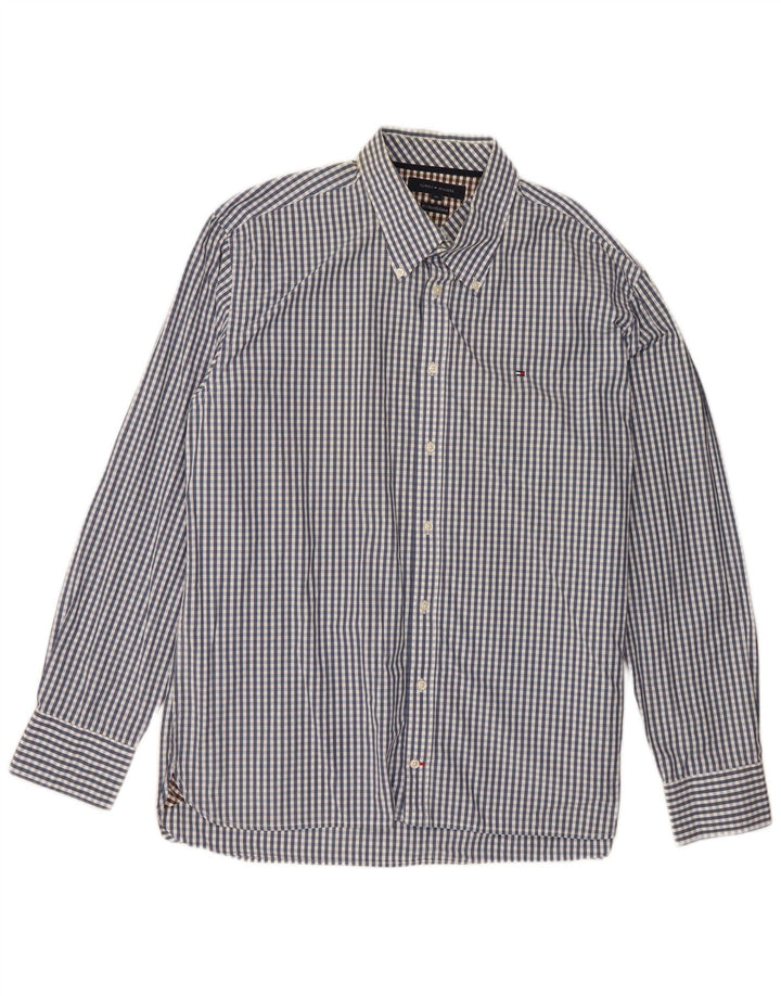 Tommy Hilfiger Herrenhemd XL, blaue Gingham-Baumwolle