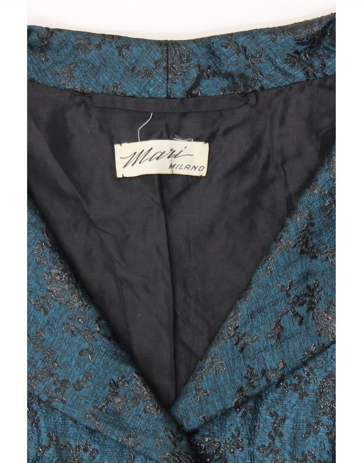 Vintage Damen 2-Knopf-2-teiliges Set UK 12 Mittelblau geblümt