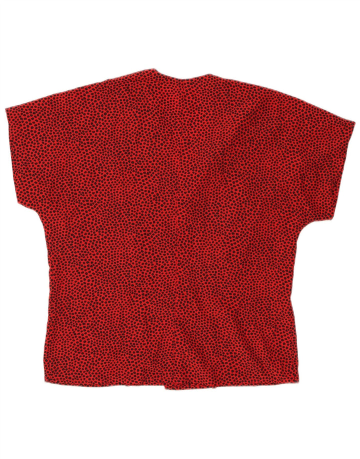 VINTAGE Damen Kurzarm-Hemdbluse UK 14 Mittelrot gefleckt