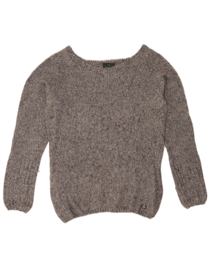 FRED PERRY Damen-Pullover mit U-Boot-Ausschnitt, UK 14, Mittelgrau meliert