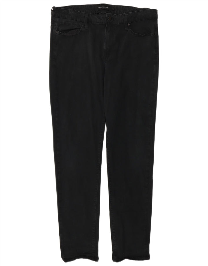 CALVIN KLEIN Damen Slim Jeans US 14 XL W34 L32 Schwarze Baumwolle