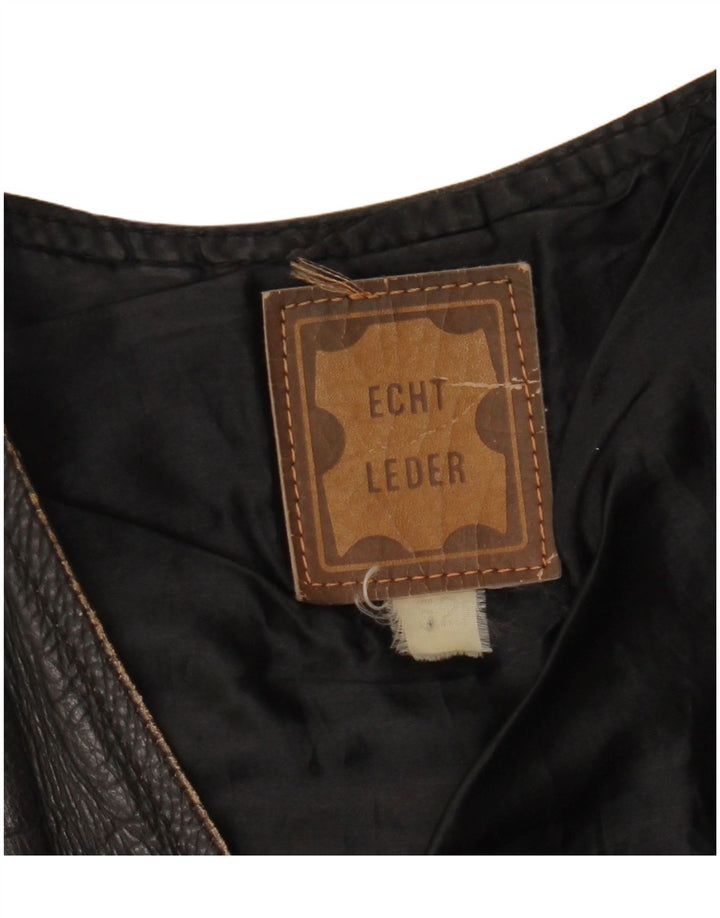 Vintage Herren Crop Leder Gilet IT 52 XL Schwarzes Leder