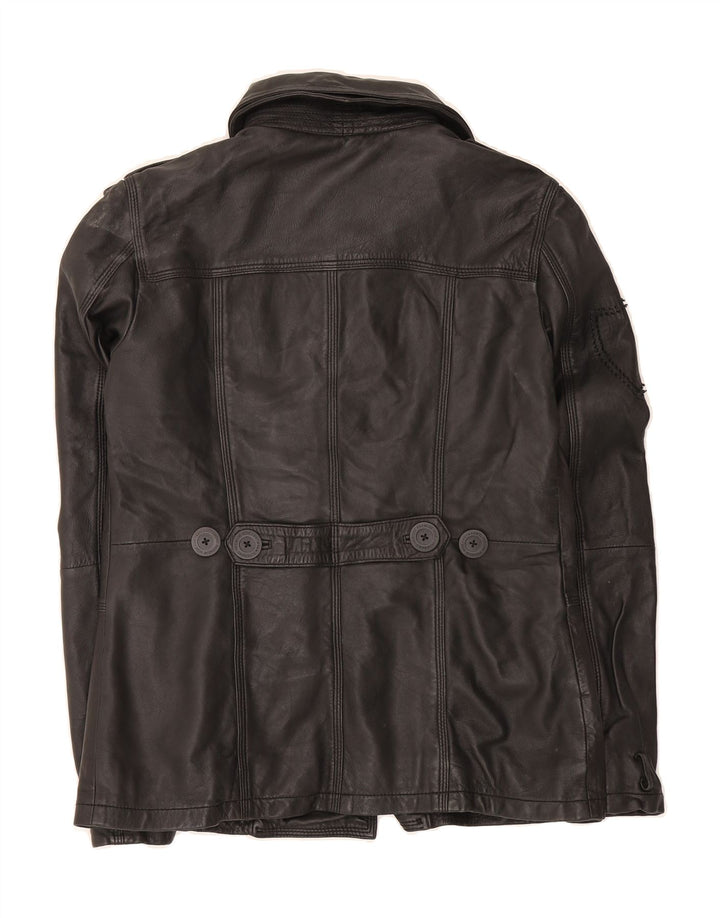 SUPERDRY Womens Military Double Breasted Jacket UK 14 Medium Black Leather Vintage Superdry and Second-Hand Superdry from Messina Hembry 