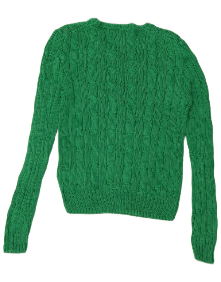POLO RALPH LAUREN Damen-Pullover mit Rundhalsausschnitt, Gr. 10, Größe S, grüne Baumwolle