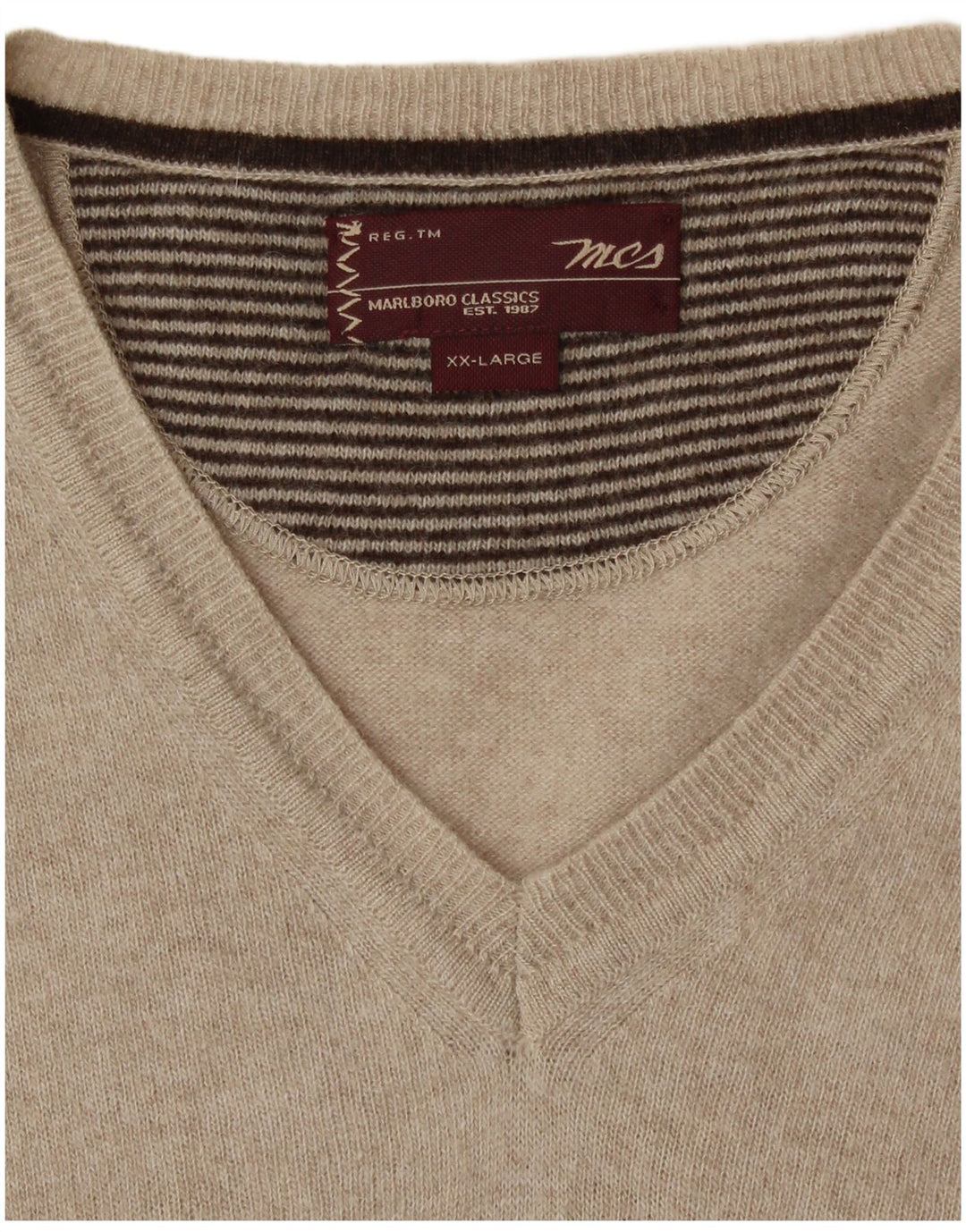 Marlboro Classics Herren-Pullover mit V-Ausschnitt, 2XL, Beige