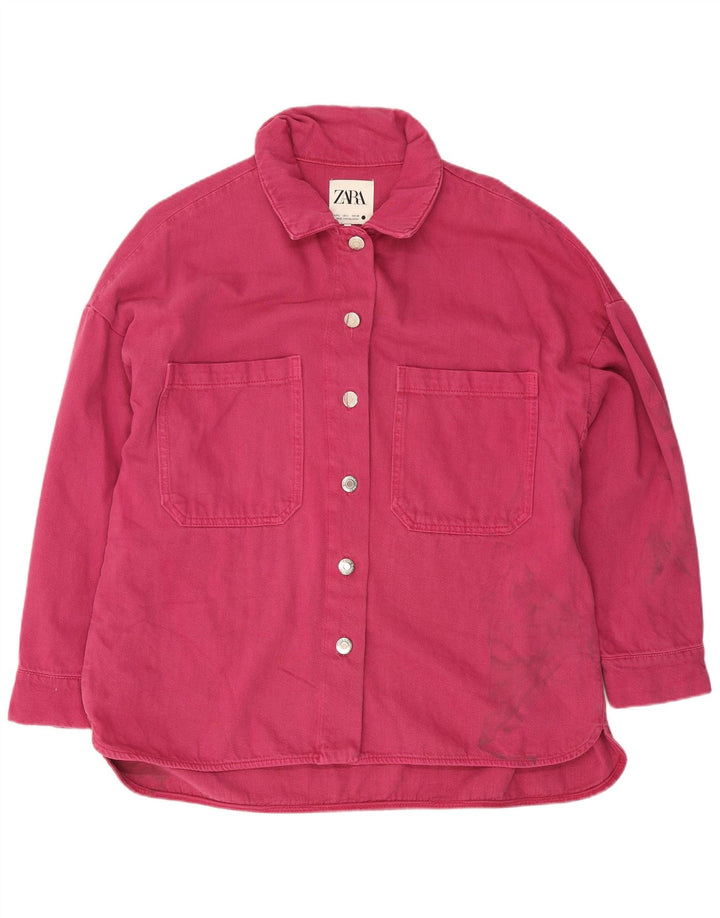 Zara Damen Jeanshemd UK 16 Large Rosa Baumwolle