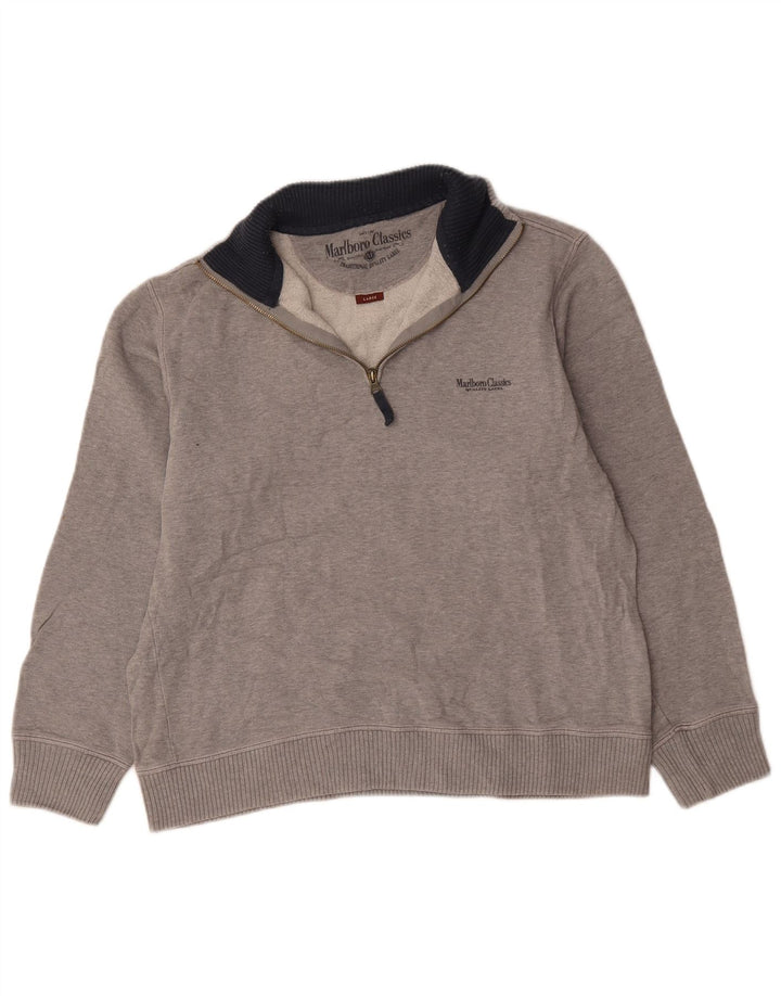 Marlboro Classics Herren-Sweatshirt mit Reißverschluss am Hals, groß, aus grauer Baumwolle