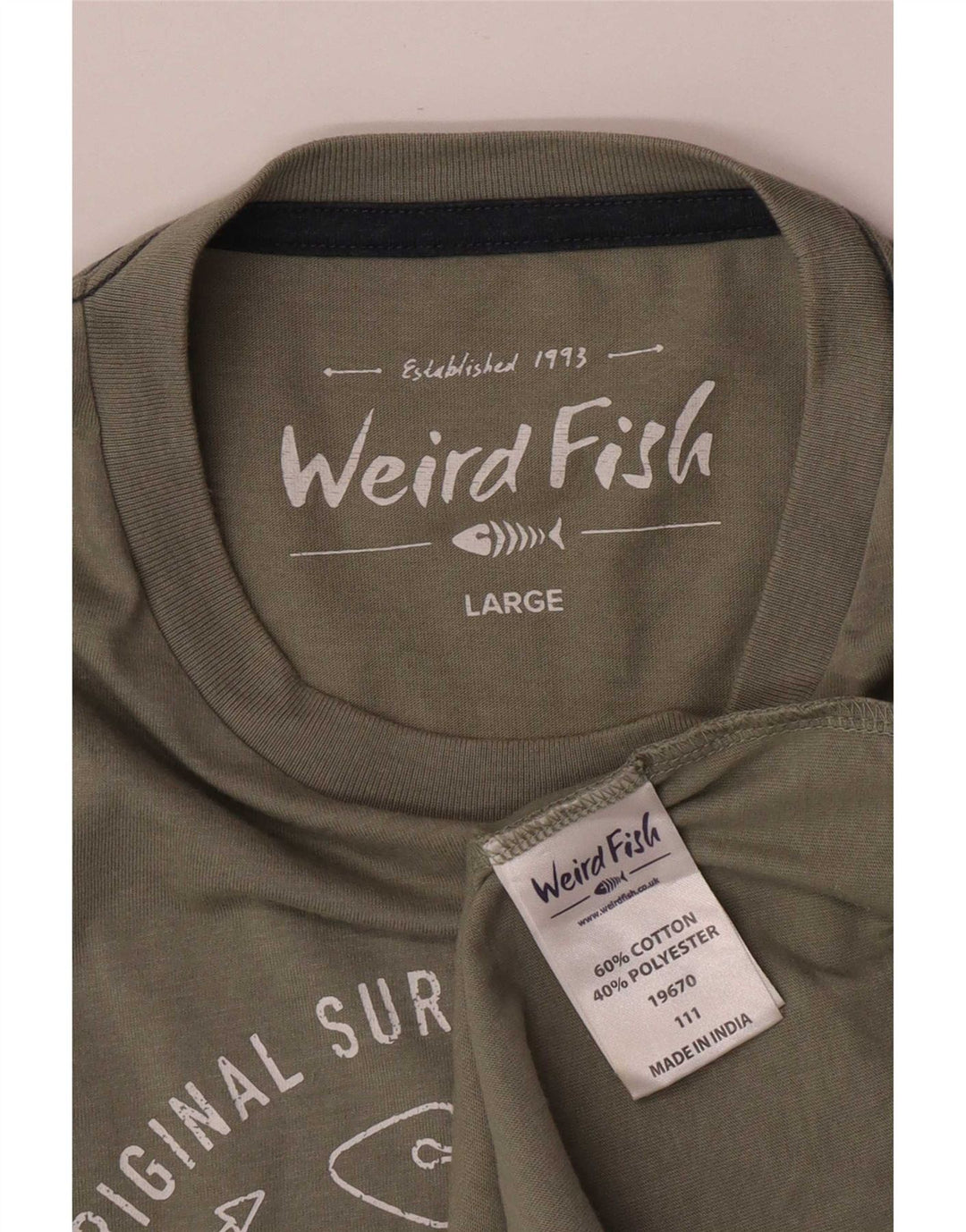 Weird Fish Herren-T-Shirt mit Grafik, Größe L, Khaki, Baumwolle